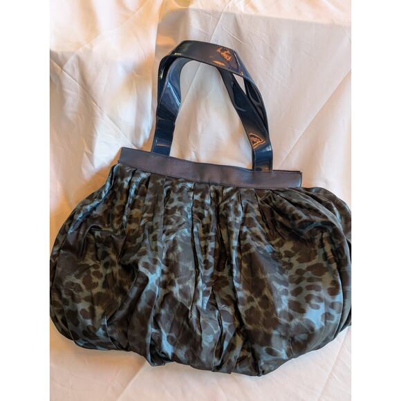 dennis basso Handbags - Dennis Basso Pleated Hobo Reversible 22x14 Boho Tote Animal Print Royal Blue